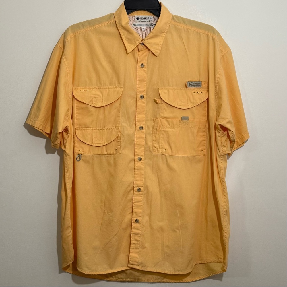 Columbia PFG XL Fishing Shirt Yellow Short Sleeve Vented Utility